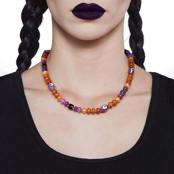 Halloween Beaded Necklace Copper Evil Eye Pumpkin Gift for Women Costume - Picture 2 of 7